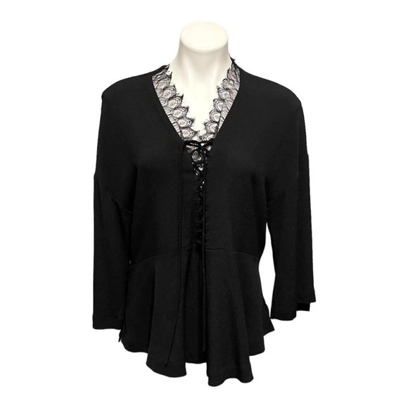 IRO XS Made in France Emilda Black Lace Up 3/4 Sleeve Top - Picture 4 of 9